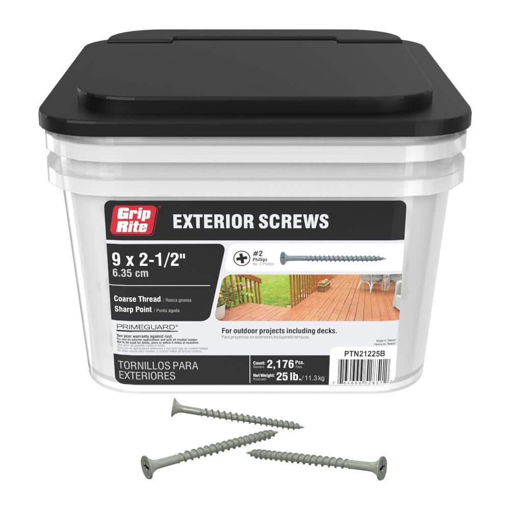 Grip-Rite #9 x 2-1/2 in. #2 Phillips Bugle Head Coarse Thread Coated Exterior Screws 25 lb. Box