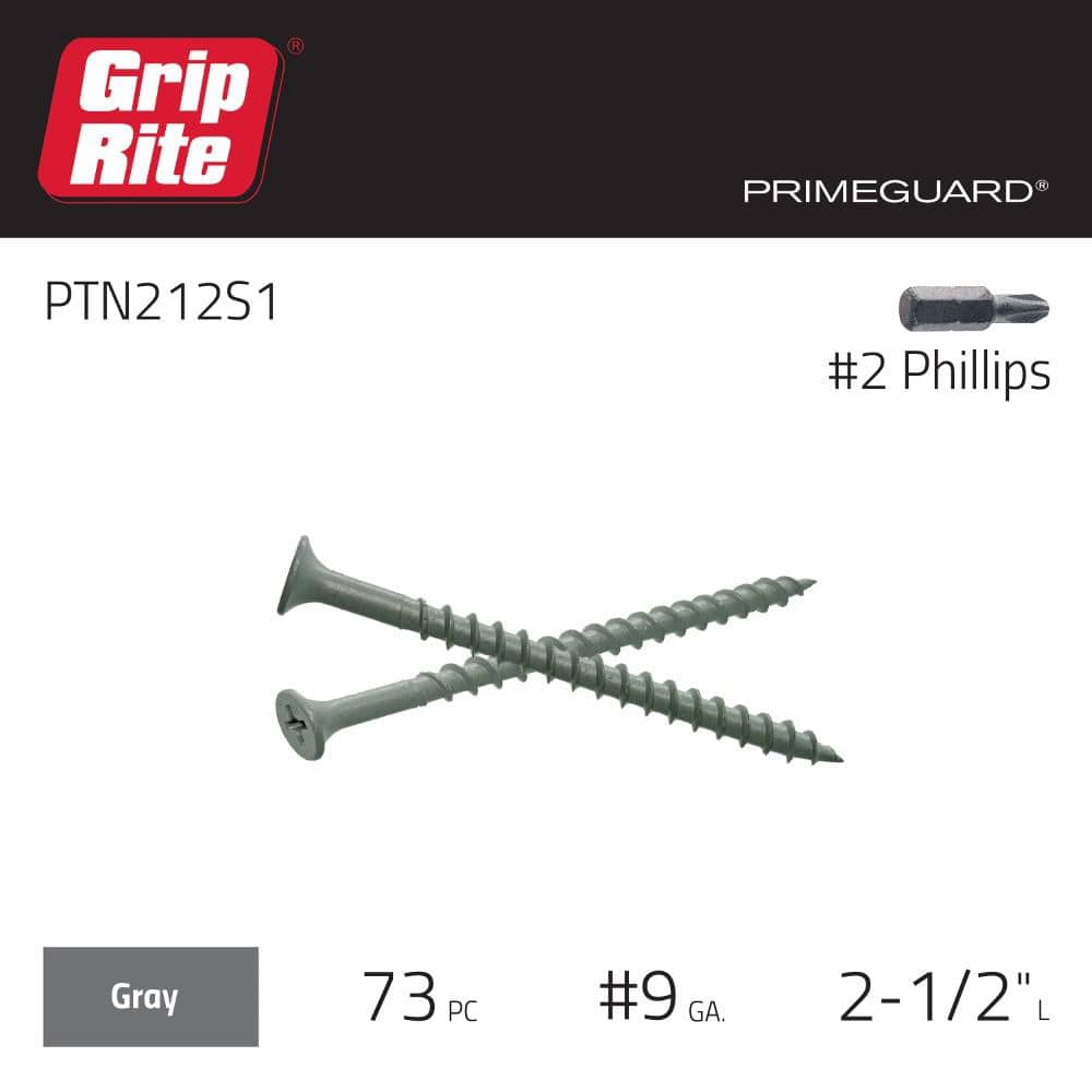 Grip-Rite #9 x 2-1/2 in. #2 Phillips Bugle Head Coarse Thread Sharp Point Coated Exterior Screws 1 lb. Box