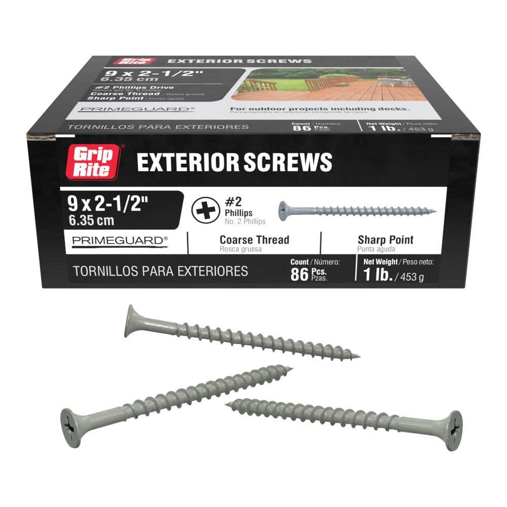 Grip-Rite #9 x 2-1/2 in. #2 Phillips Bugle Head Coarse Thread Sharp Point Coated Exterior Screws 1 lb. Box