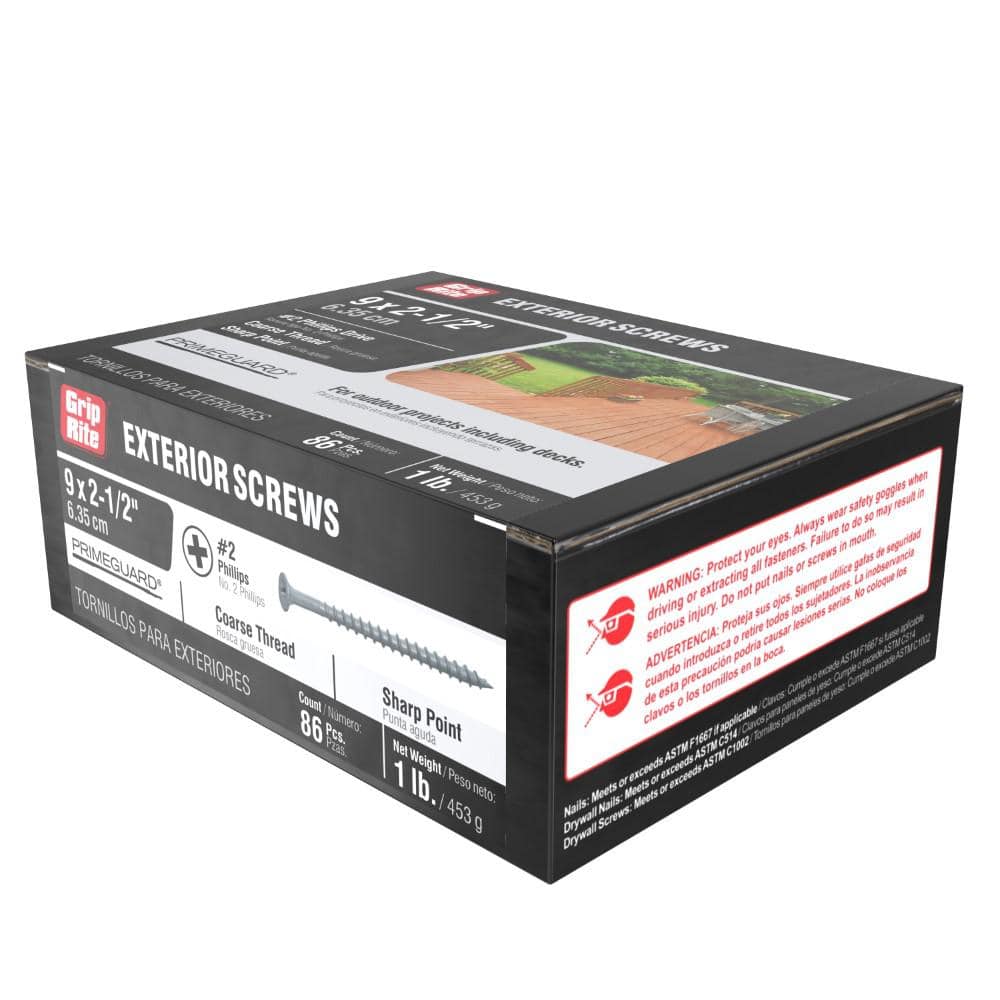 Grip-Rite #9 x 2-1/2 in. #2 Phillips Bugle Head Coarse Thread Sharp Point Coated Exterior Screws 1 lb. Box