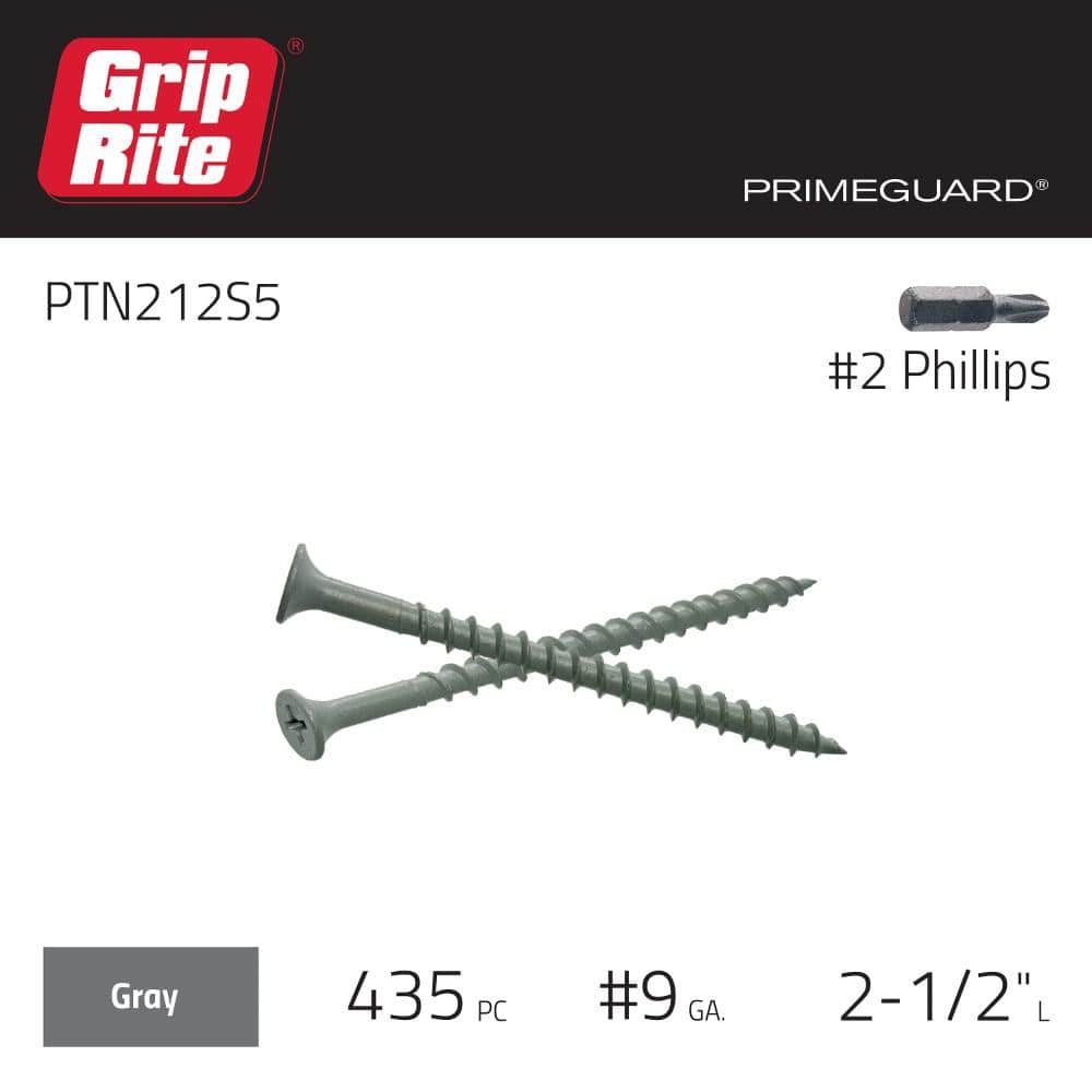 Grip-Rite #9 x 2-1/2 in. #2 Phillips Bugle Head Coarse Thread Coated Exterior Screws 5 lb. Box