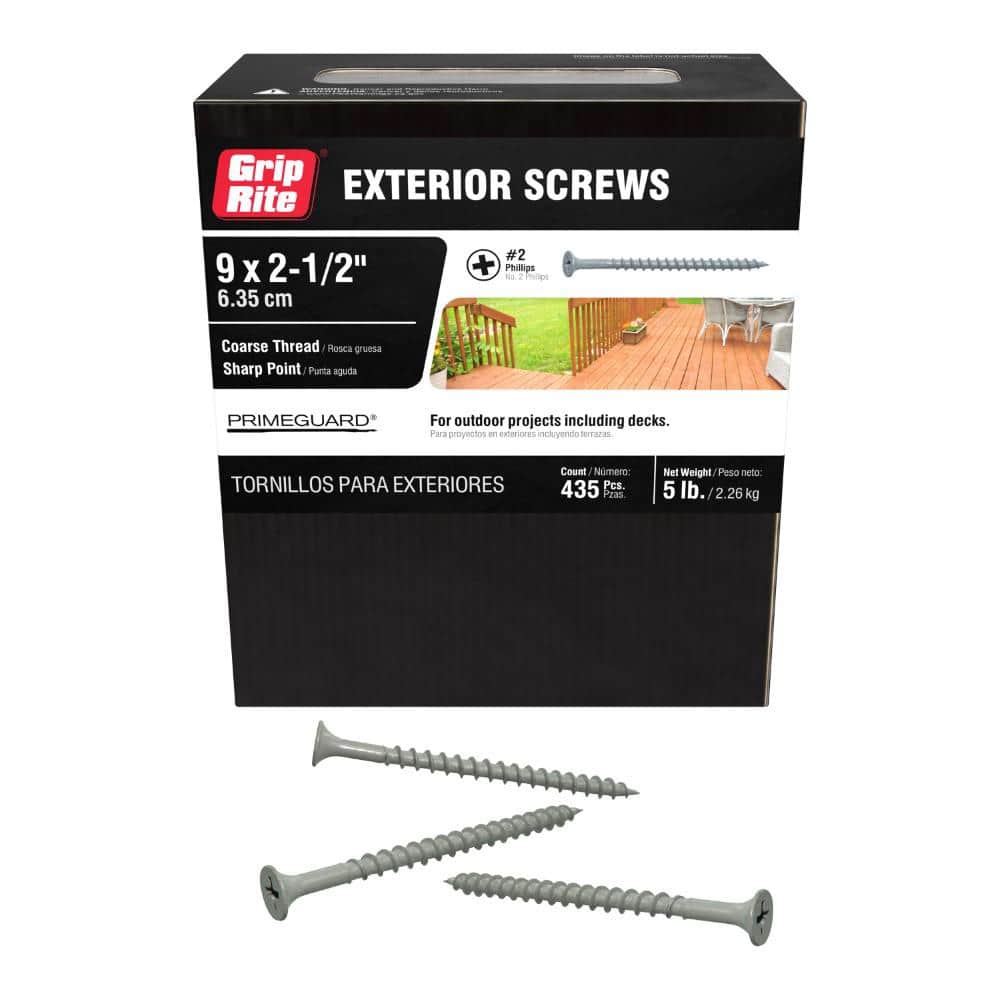Grip-Rite #9 x 2-1/2 in. #2 Phillips Bugle Head Coarse Thread Coated Exterior Screws 5 lb. Box