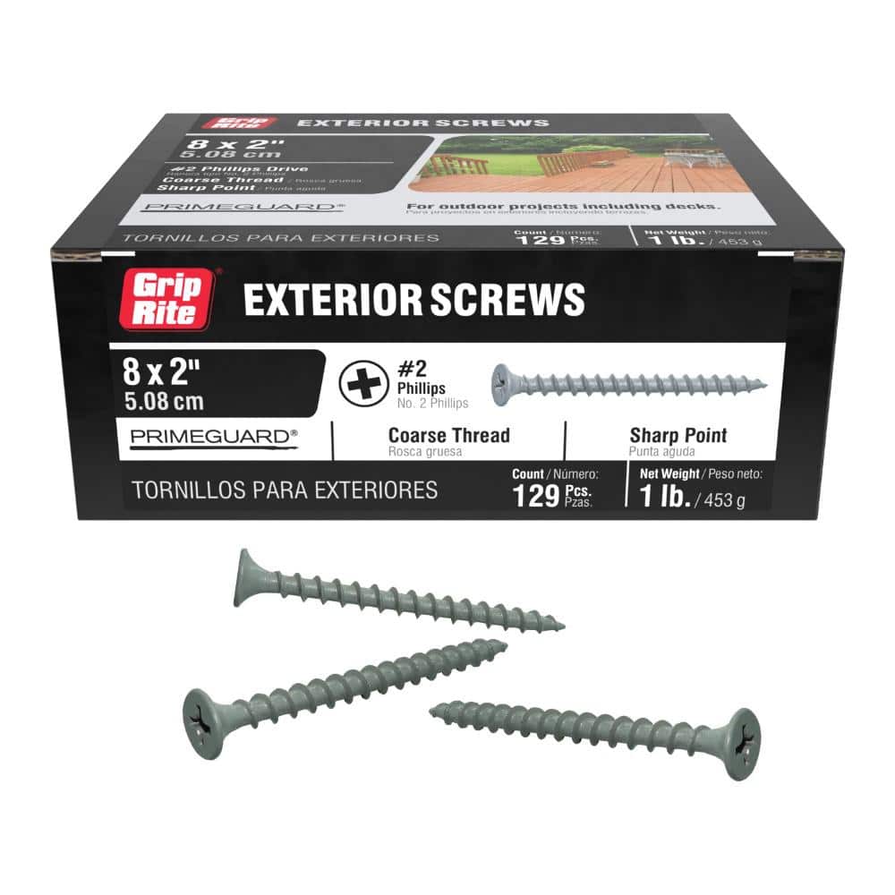 Grip-Rite #8 x 2 in. #2 Phillips Bugle Head Coarse Thread Coated Exterior Screws 1 lb. Box