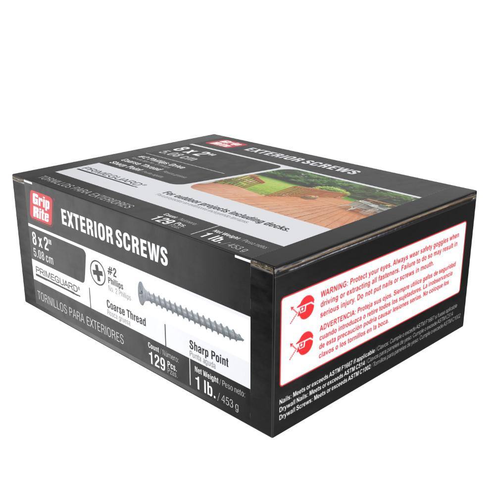 Grip-Rite #8 x 2 in. #2 Phillips Bugle Head Coarse Thread Coated Exterior Screws 1 lb. Box