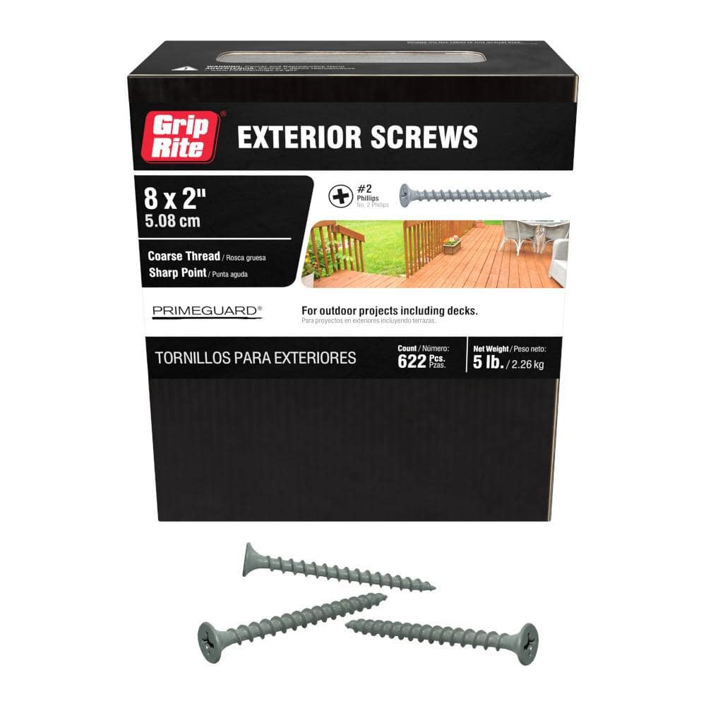 Grip-Rite #8 x 2 in. #2 Phillips Bugle Head Coarse Thread Coated Exterior Screws 5 lb. Box
