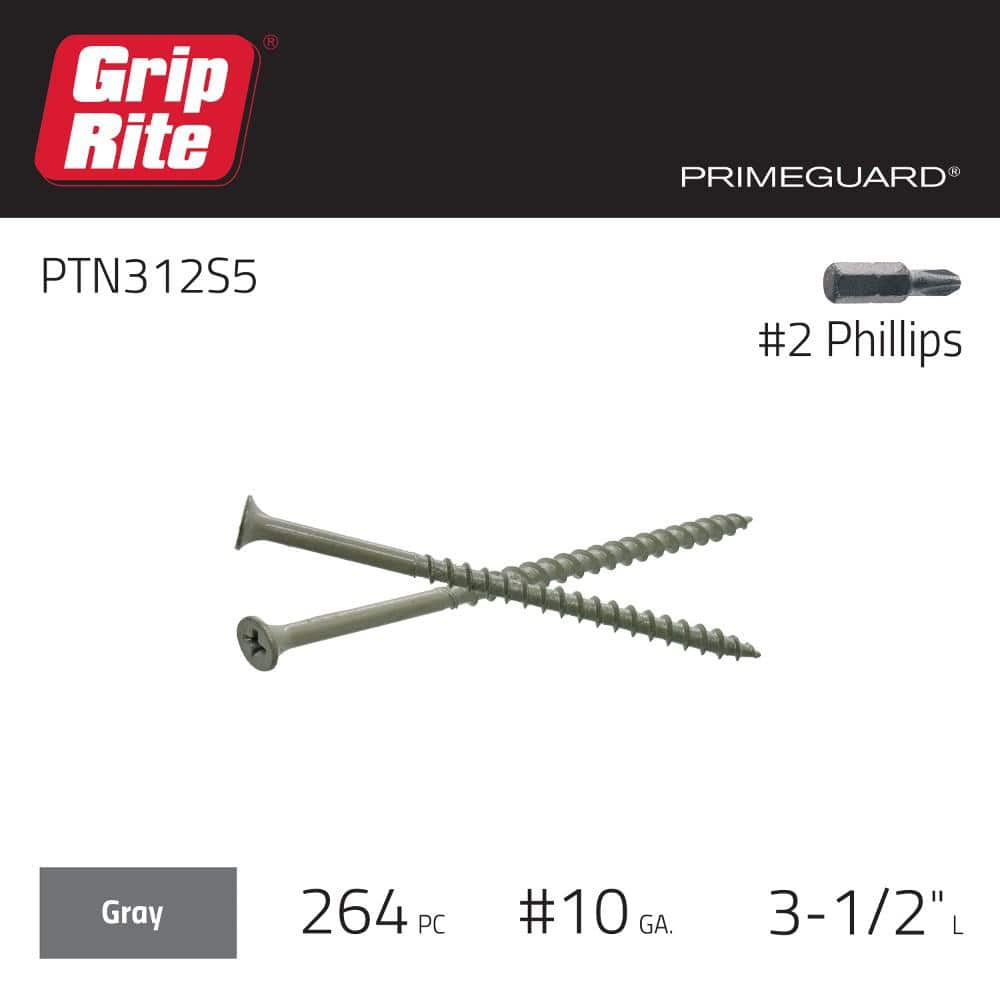 Grip-Rite #10 x 3-1/2 in. #2 Phillips Bugle Head Coarse Thread Coated Exterior Screws 5 lb. Box