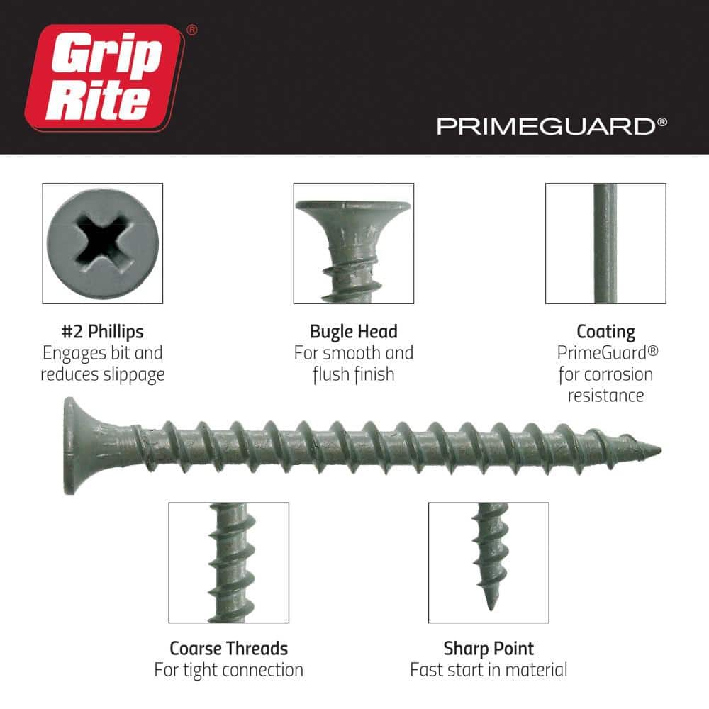Grip-Rite #10 x 3-1/2 in. #2 Phillips Bugle Head Coarse Thread Coated Exterior Screws 5 lb. Box