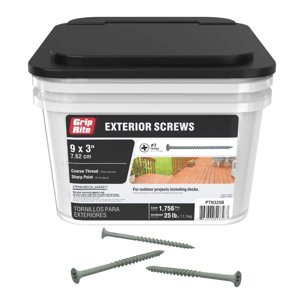 Grip-Rite #9 x 3 in. #2 Phillips Bugle Head Coarse Thread Coated Exterior Screws 25 lb. Box