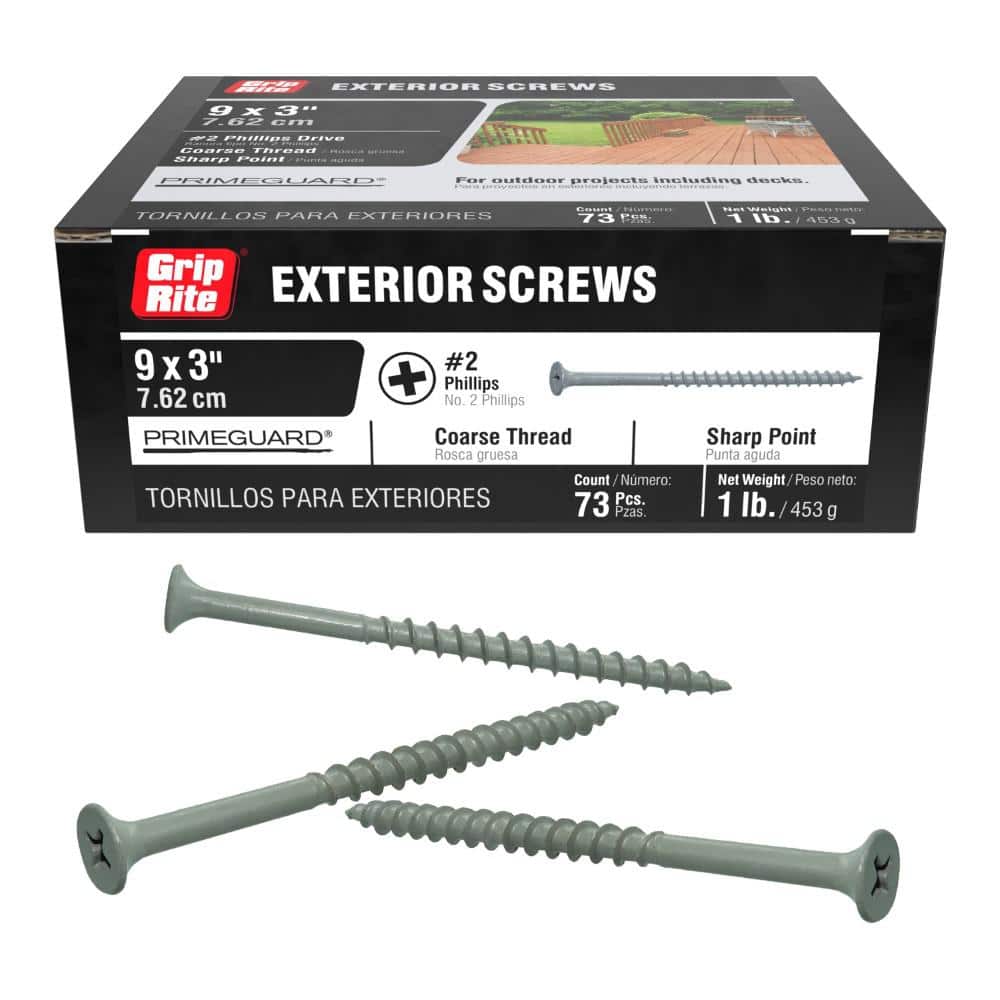 Grip-Rite #9 x 3 in. #2 Phillips Bugle Head Coarse Thread Sharp Point Coated Exterior Screw 1 lb. Box