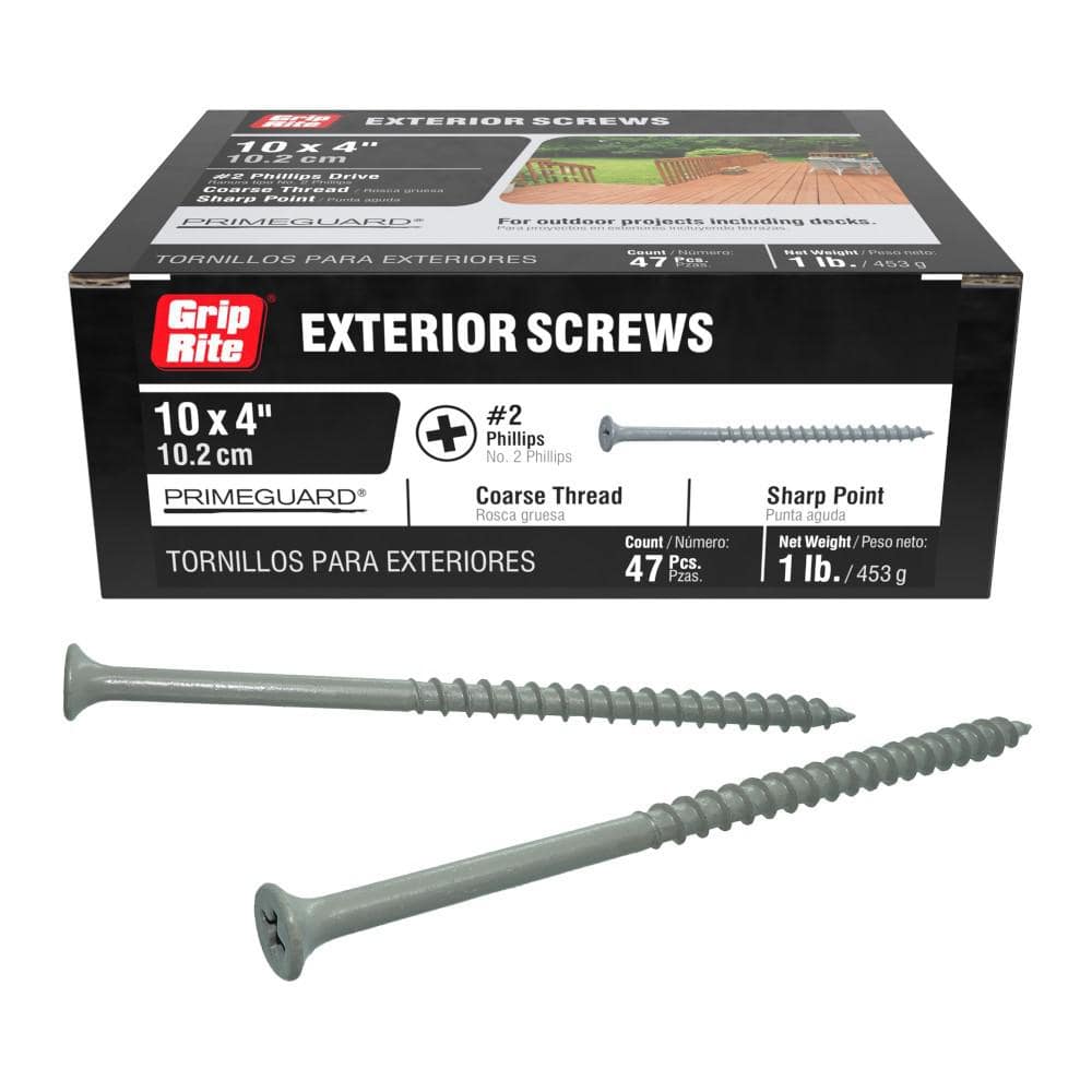 Grip-Rite #10 x 4 in. #2 Phillips Bugle Head Coarse Thread Coated Exterior Screws 1 lb. Box