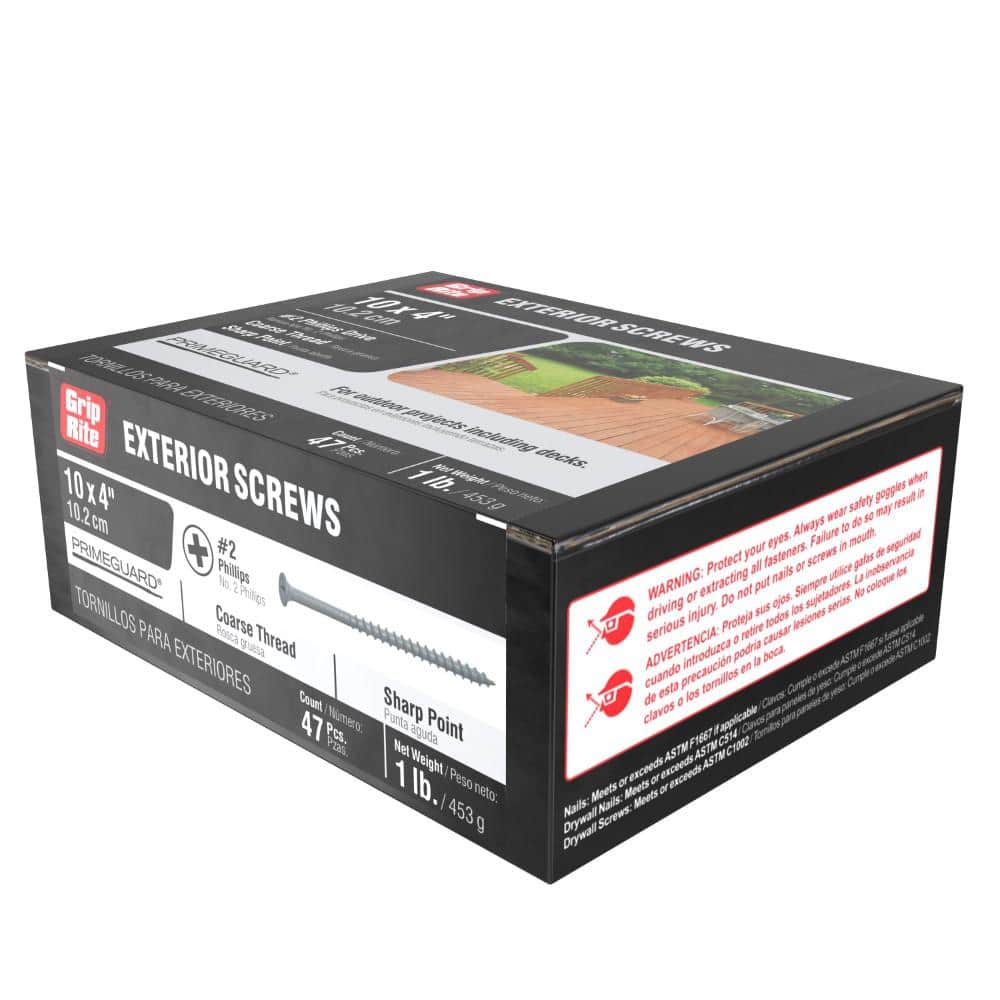 Grip-Rite #10 x 4 in. #2 Phillips Bugle Head Coarse Thread Coated Exterior Screws 1 lb. Box