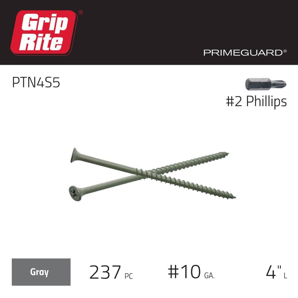 Grip-Rite #10 x 4 in. #2 Phillips Bugle Head Coarse Thread Coated Exterior Screws 5 lb. Box