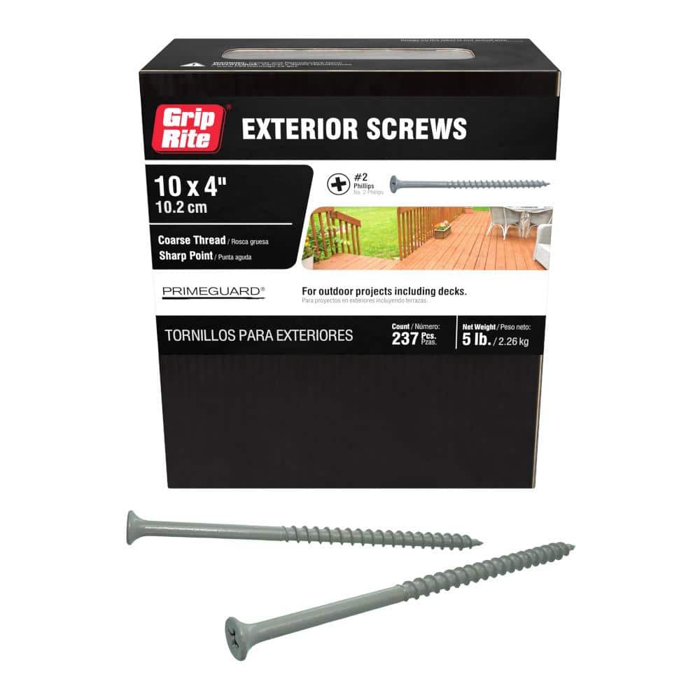 Grip-Rite #10 x 4 in. #2 Phillips Bugle Head Coarse Thread Coated Exterior Screws 5 lb. Box