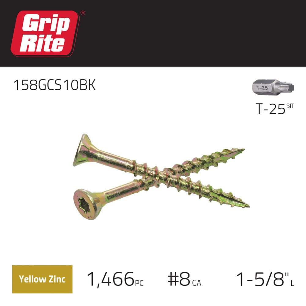 Grip-Rite #8 x 1-5/8 in. Phillips Bugle-Head Construction Screws, Yellow Zinc, 10 lb. Box (Approx. 1,466 pcs)