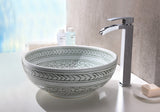 ANZZI Cadence Series 16.1 in. Round Bathroom Vessel Sink, Décor White, Tempered Deco-Glass