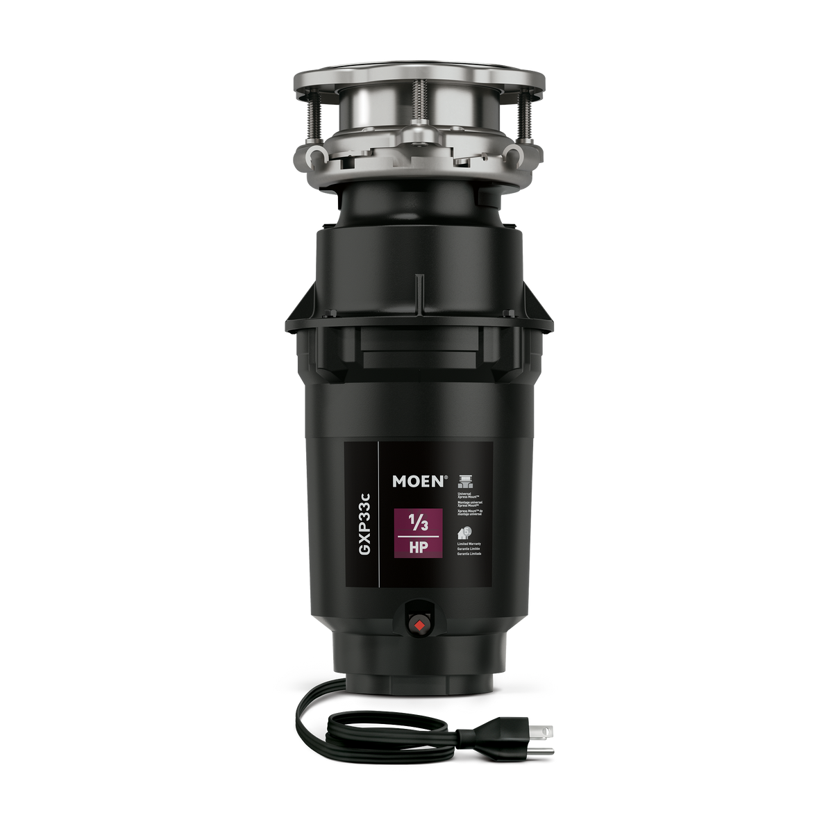 MOEN Lite Series 1/3 HP Continuous Feed Garbage Disposal with Power Cord and Universal Mount