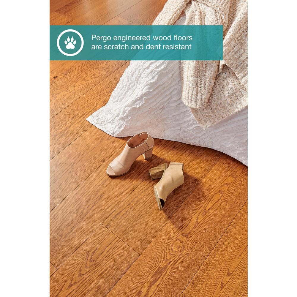 Pergo Defense+ Hales Oak 3/8 in. T x 7.5 in. W Click Lock Wire Brushed Engineered Hardwood Flooring (24.5 sq.ft./case)