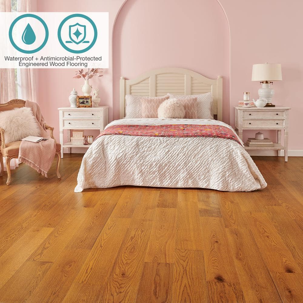 Pergo Defense+ Hales Oak 3/8 in. T x 7.5 in. W Click Lock Wire Brushed Engineered Hardwood Flooring (24.5 sq.ft./case)
