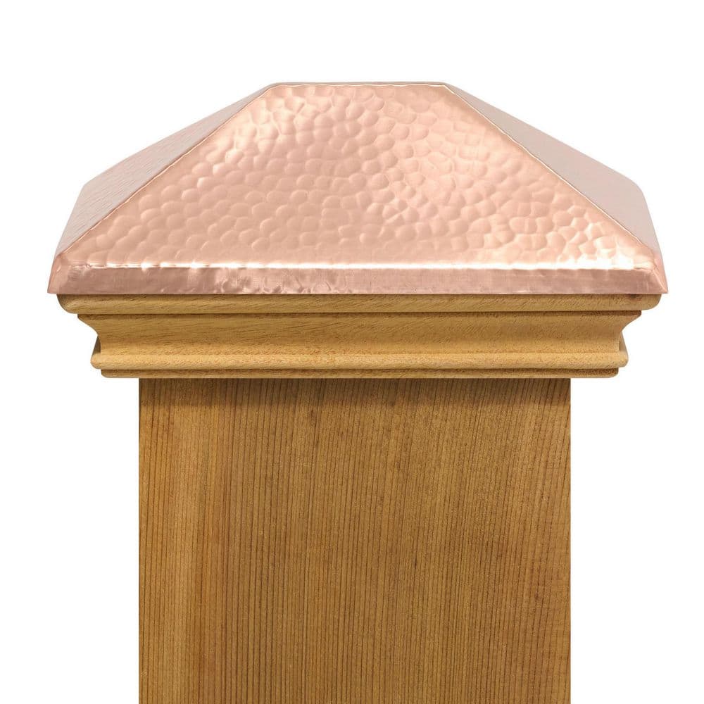 Protectyte Miterless 4 in. x 6 in. Mahogany Wood Flat Slip Over Fence Post Cap with Hammered Copper Pyramid