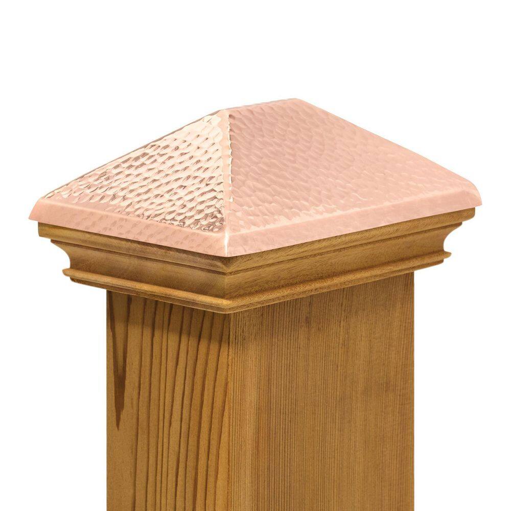 Protectyte Miterless 4 in. x 6 in. Mahogany Wood Flat Slip Over Fence Post Cap with Hammered Copper Pyramid