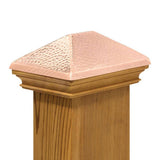 Protectyte Miterless 4 in. x 6 in. Mahogany Wood Flat Slip Over Fence Post Cap with Hammered Copper Pyramid