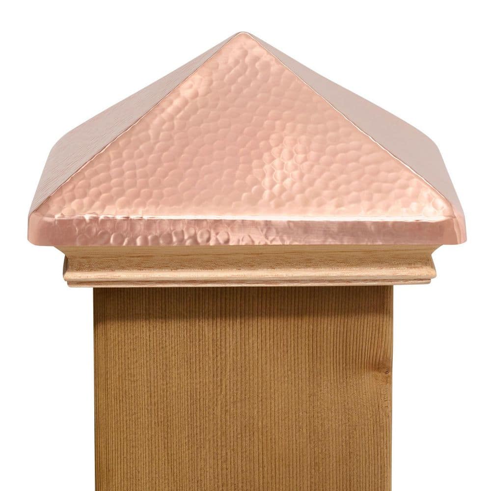 Protectyte Miterless 6 in. x 6 in. Mahogany Wood Flat Slip Over Fence Post Cap with Hammered Copper Pyramid