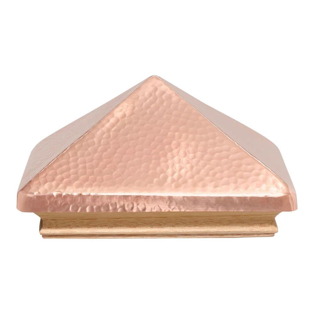 Protectyte Miterless 6 in. x 6 in. Mahogany Wood Flat Slip Over Fence Post Cap with Hammered Copper Pyramid