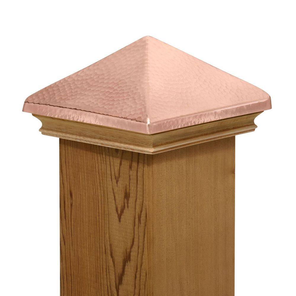 Protectyte Miterless 6 in. x 6 in. Mahogany Wood Flat Slip Over Fence Post Cap with Hammered Copper Pyramid