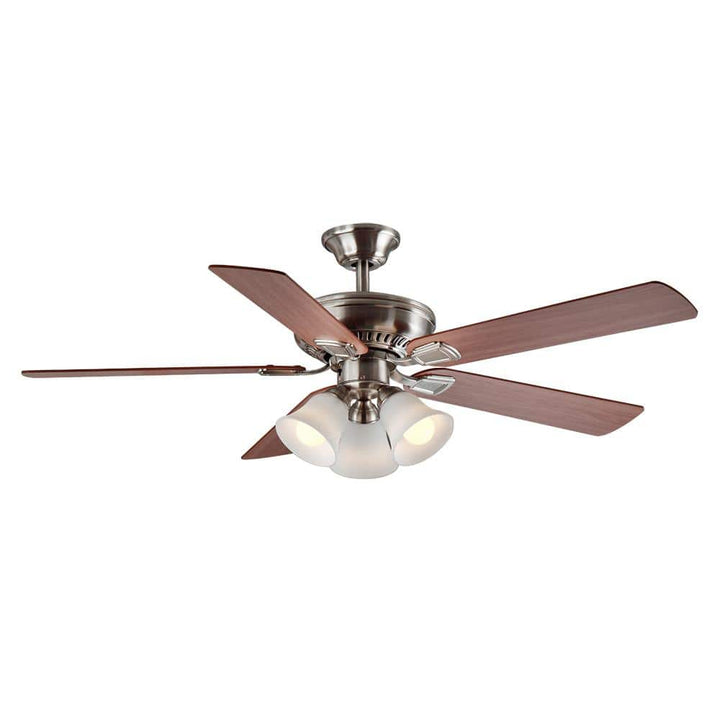 Campbell 52 in. Indoor LED Brushed Nickel Ceiling Fan with Light Kit, Remote, and Reversible Blades