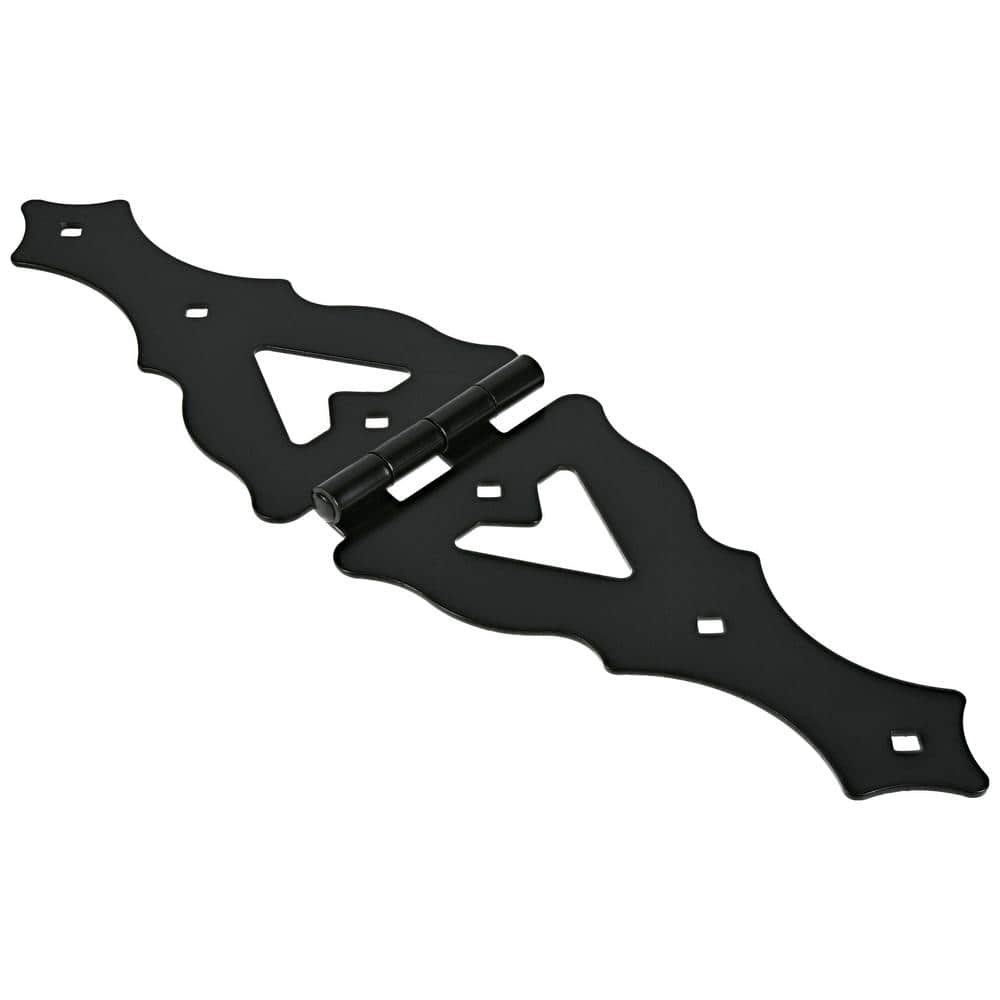 Hardware Essentials 10 in. Black Heavy Duty Ornamental Strap Hinge (4-Pack)