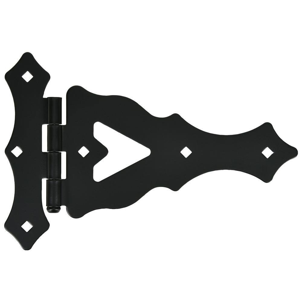 Hardware Essentials 10 in. Black Heavy Duty Ornamental T-Hinge (4-Pack)