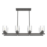 Hunter Hartland 8-Light Linear Chandelier, Brushed Nickel with Seeded Glass Shades