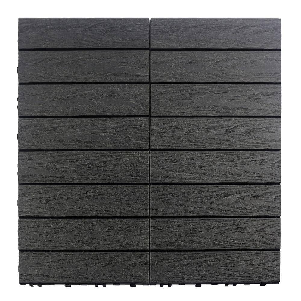NewTechWood UltraShield Naturale 1 ft. x 1 ft. Quick Deck Outdoor Composite Deck Tile in Hawaiian Charcoal (10 sq. ft. Per Box)