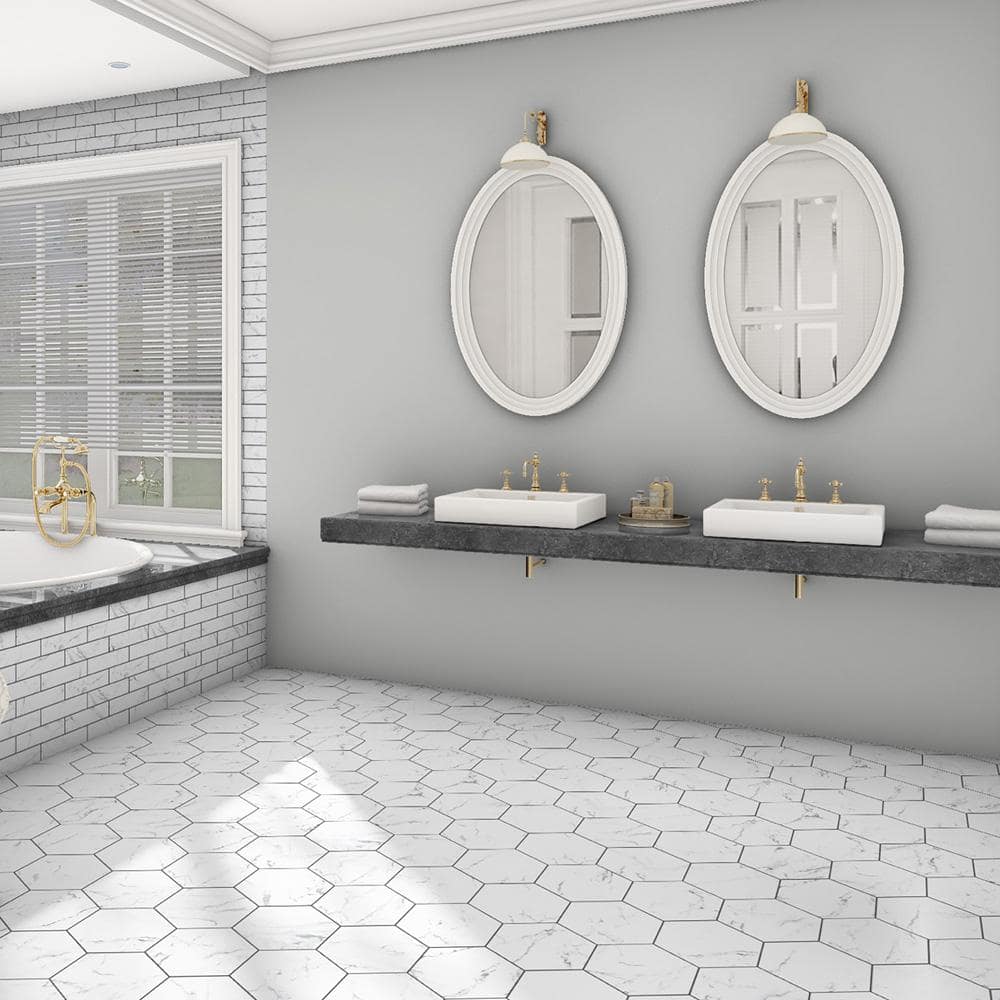 Merola Tile Timeless Calacatta Hex 8-5/8 in. x 9-7/8 in. Porcelain Floor and Wall Tile (11.56 sq. ft. / Case)