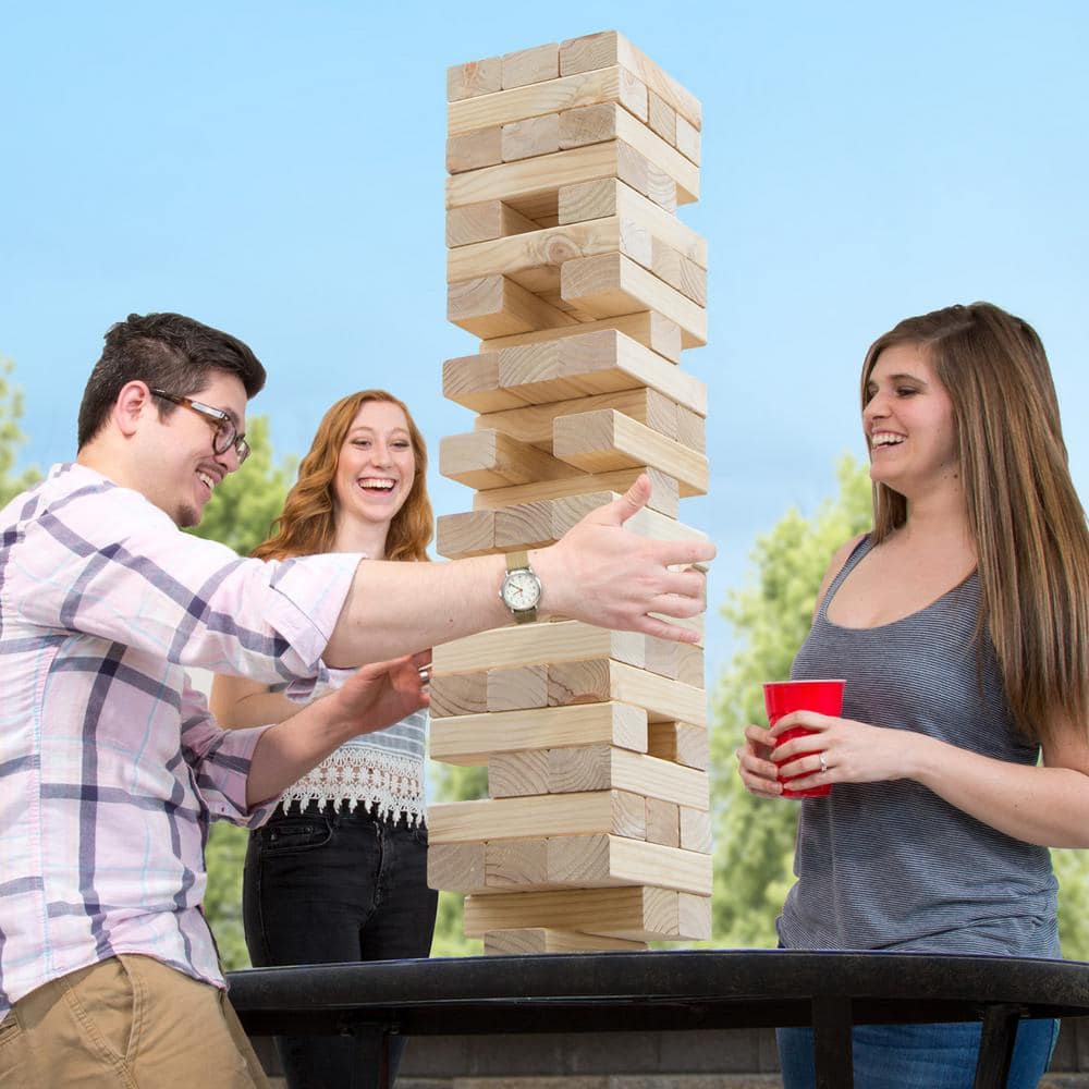 Hey! Play! Giant Wood Block Stacking Game Jumbo Pine Wood Blocks Outdoor Backyard Entertainment for the Family and Kids (54-Piece)