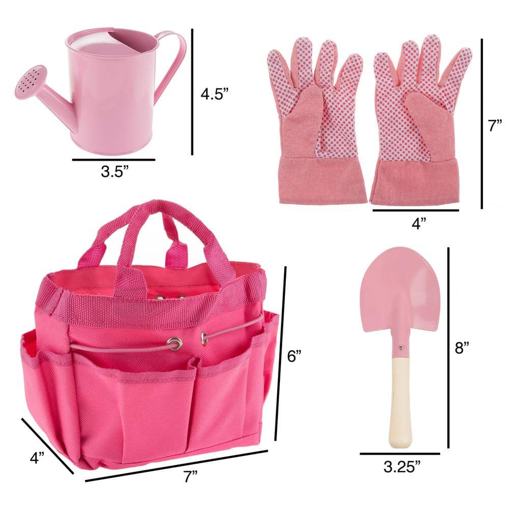 Hey! Play! Kids Pink Gardening Tool Set with Canvas Bag
