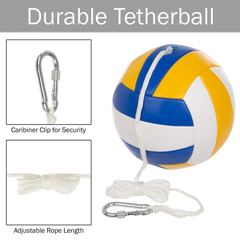 Hey! Play! Portable Tetherball Complete Outdoor Game Set with Base, Ball, Pump, Cord & Stakes