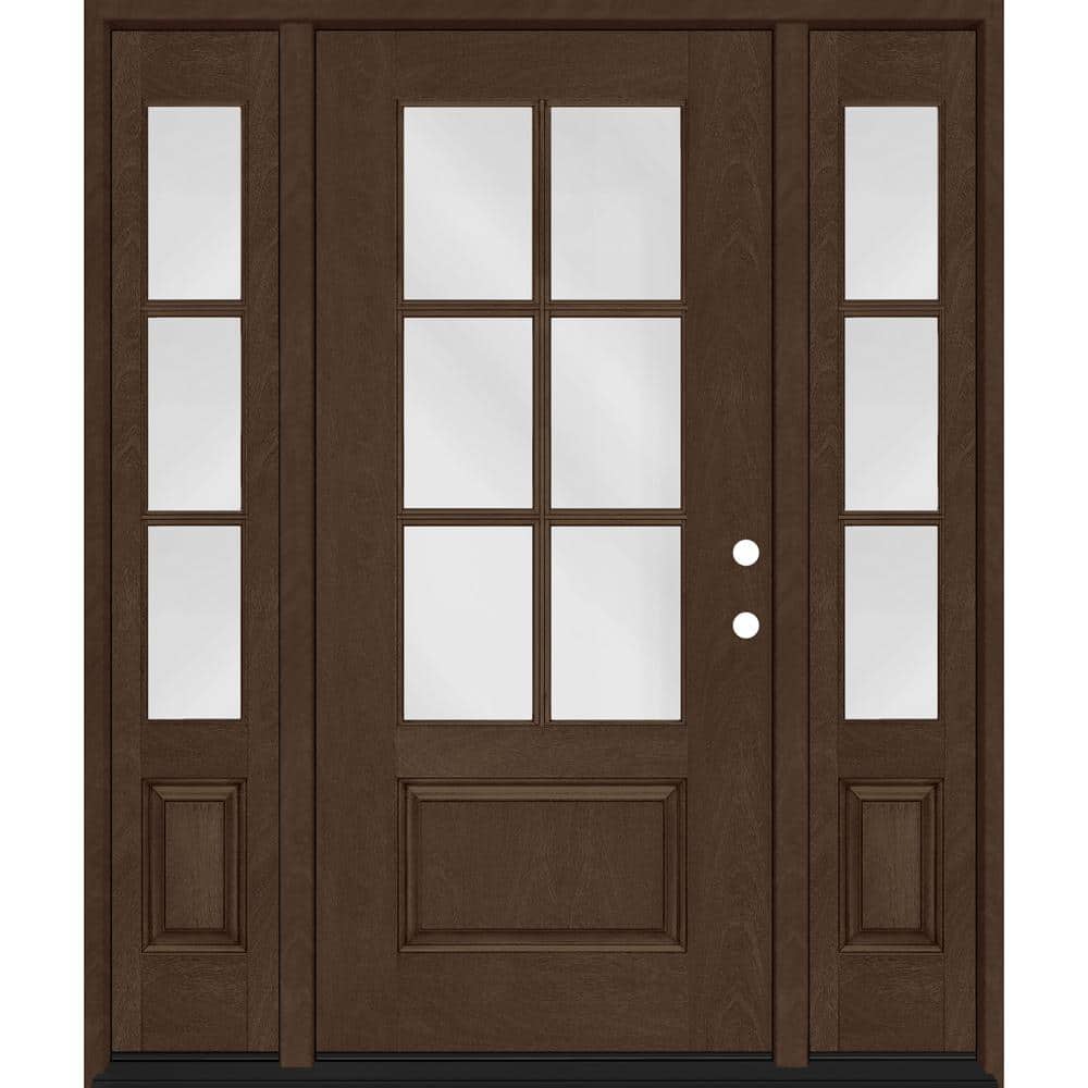 Steves & Sons Regency 64 in. x 80 in. 3/4-6 Lite Clear Glass Left-Hand Hickory Stain Mahogany-Grain Fiberglass Prehung Front Door with Double 12 in. Sidelites