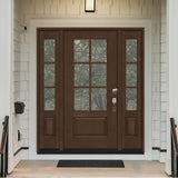 Steves & Sons Regency 64 in. x 80 in. 3/4-6 Lite Clear Glass Left-Hand Hickory Stain Mahogany-Grain Fiberglass Prehung Front Door with Double 12 in. Sidelites