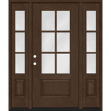 Steves & Sons Regency 64 in. x 80 in. 3/4-6 Lite Clear Glass RH Hickory Stain Mahogany Fiberglass Prehung Front Door with Double 12 in. Sidelites