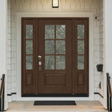 Steves & Sons Regency 64 in. x 80 in. 3/4-6 Lite Clear Glass RH Hickory Stain Mahogany Fiberglass Prehung Front Door with Double 12 in. Sidelites