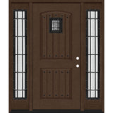 Steves & Sons Regency 68 in. x 80 in. 2-Panel Plank Cavalier Speakeasy Left-Hand Inswing Hickory Fiberglass Prehung Front Door with Double 14 in. Sidelites