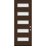 Steves & Sons Regency 36 in. x 96 in. 5L Modern Opaque Glass RHOS Hickory-Stained Fiberglass Prehung Front Door