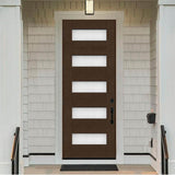 Steves & Sons Regency 36 in. x 96 in. 5L Modern Opaque Glass RHOS Hickory-Stained Fiberglass Prehung Front Door