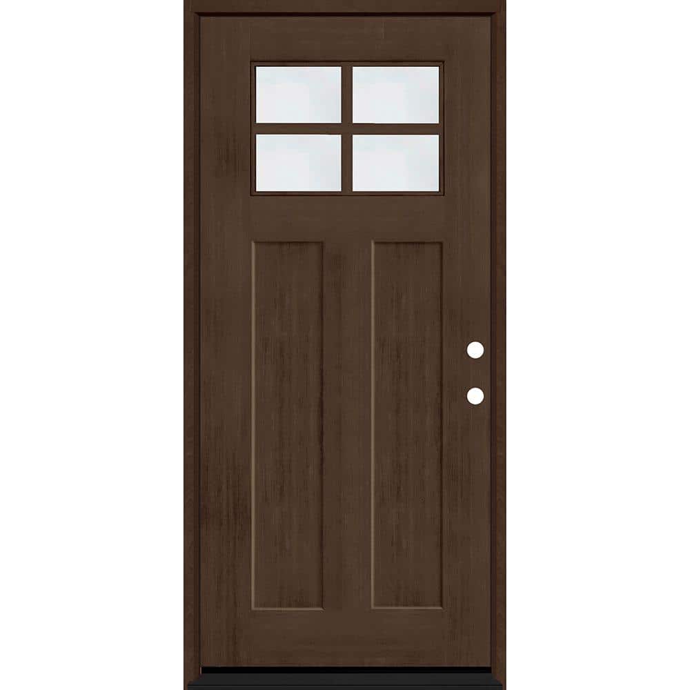 Steves & Sons Regency 36 in. x 80 in. Left-Hand Inswing 4-Lite 1/4 Toplite Clear Glass Hickory Stain Fir Grain Fiberglass Prehung Front Door