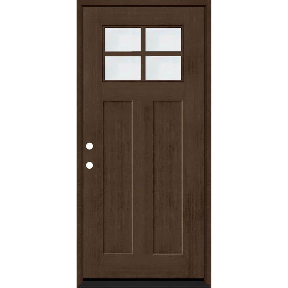 Steves & Sons Regency 36 in. x 80 in. Right-Hand Inswing 4-Lite 1/4 Toplite Clear Glass Hickory Stain Fir Grain Fiberglass Prehung Front Door