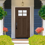 Steves & Sons Regency 36 in. x 80 in. LHOS 4Lite 1/4 Toplite Clear Glass Hickory Stain Fir Grain Fiberglass Prehung Front Door