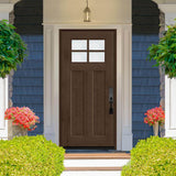 Steves & Sons Regency 36 in. x 80 in. RHOS 4Lite 1/4 Toplite Clear Glass Hickory Stain Fir Grain Fiberglass Prehung Front Door