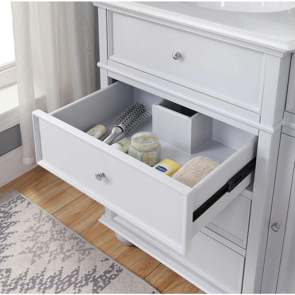 Eviva Hampton 36 in. W x 22 in. D x 34 in. H Bathroom Vanity in Gray with White Carrara Marble Top and White Undermount Sink