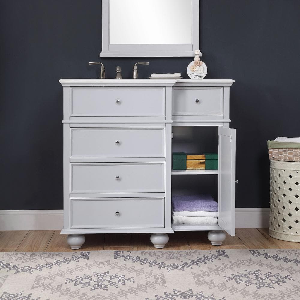 Eviva Hampton 36 in. W x 22 in. D x 34 in. H Bathroom Vanity in Gray with White Carrara Marble Top and White Undermount Sink